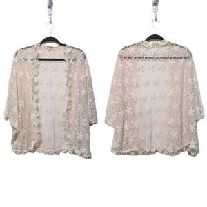 DOUBLE ZERO Floral Lace Embroidered Open Cardigan